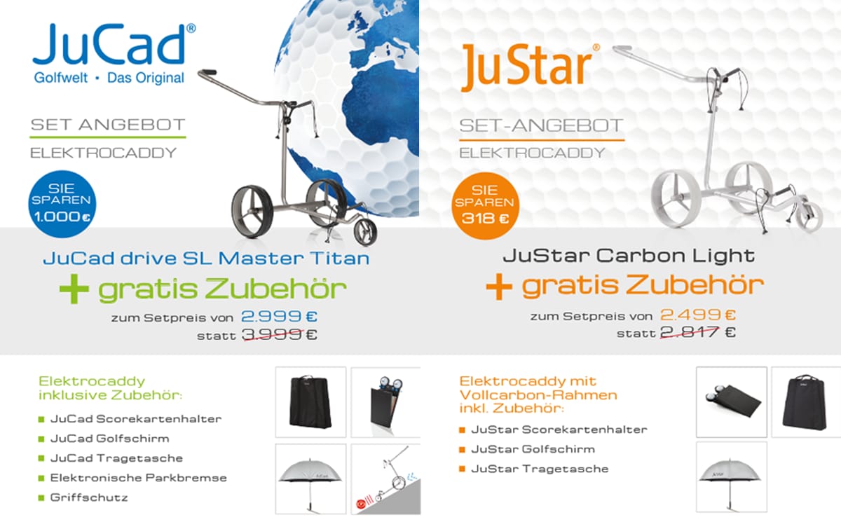 JuCad und JuStar Elektrocaddy-Angebote 2023 zum Sonderpreis im Maritim Pro-Shop