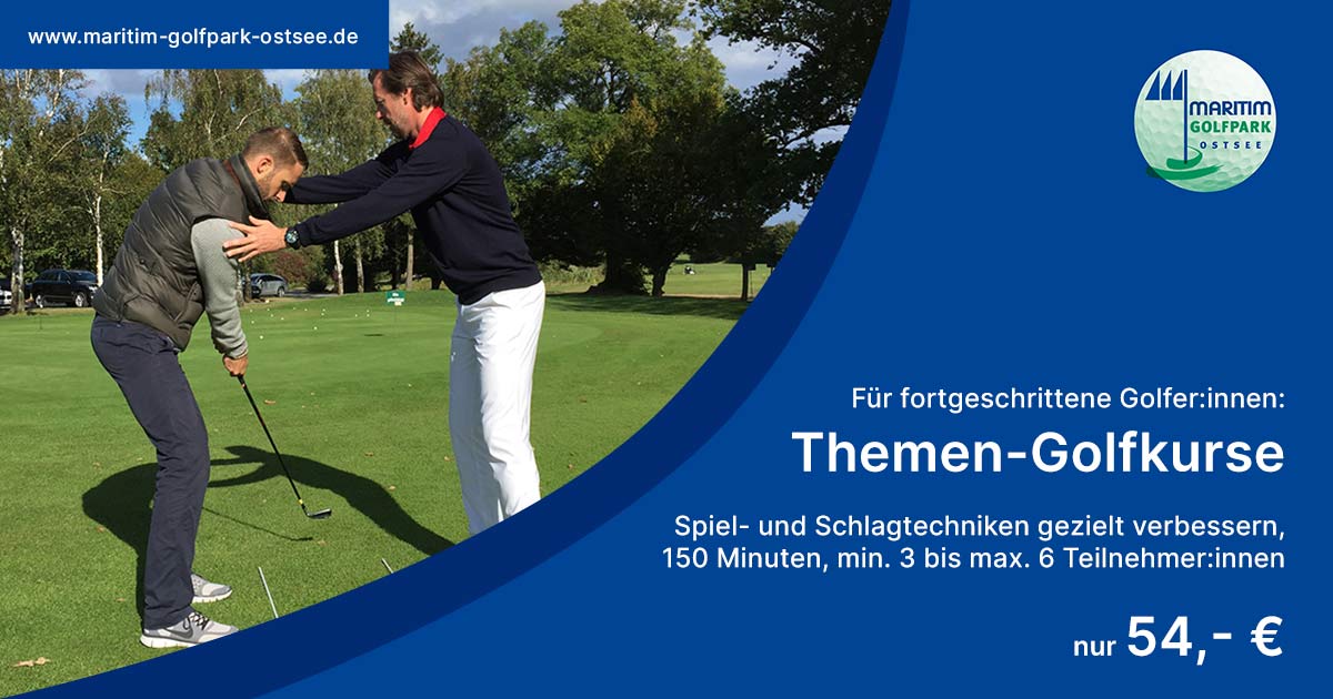 Banner Themen-Golfkurse / Pro Malte Mutke mit Schülerin auf der Range
